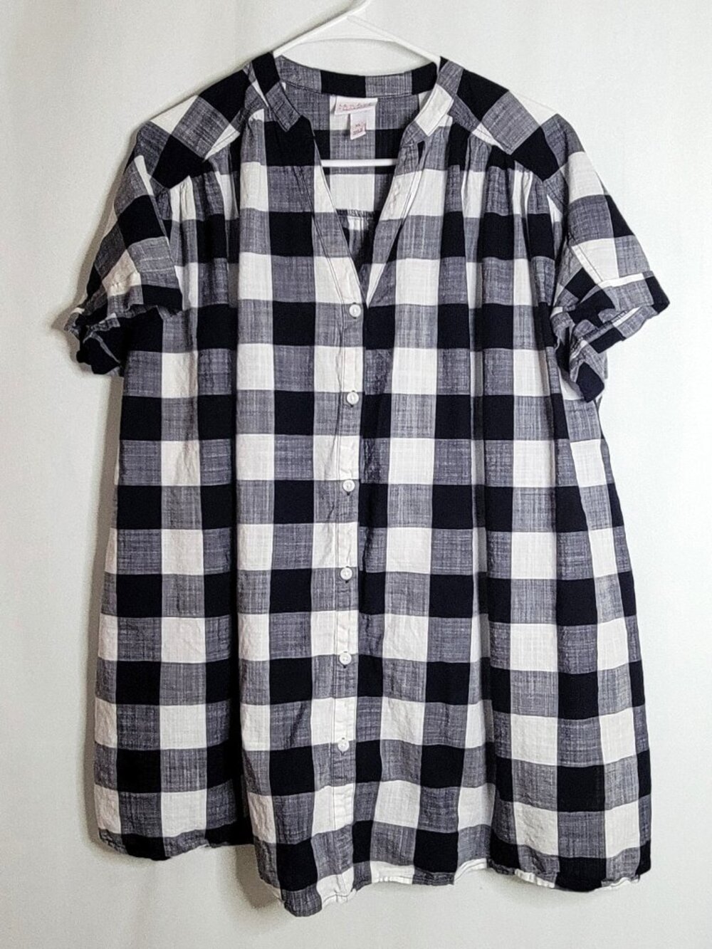 Isabel Maternity Button Up Shirt Womens XL Plaid Blouse Blue White Check